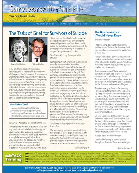 Survivors After Suicide Newsletter, Spring 2012